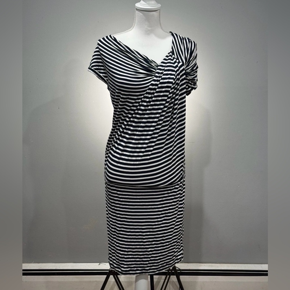 Calvin Klein Asymmetrical Draped Black and White Dress